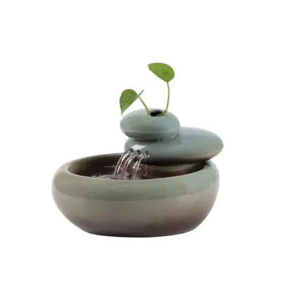 Artisanal Stacked Stone Zen Ceramic Water Fountain – Customizable Luxury Tabletop Waterfall for High-End Hotels and Wellness Spaces