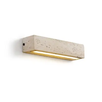 Customizable Travertine Linear LED Wall Sconce – Natural Stone Architectural Luminaire with 3-Color Adjustable Lighting for Luxury Hotel Corridors and High-End Interior Decor