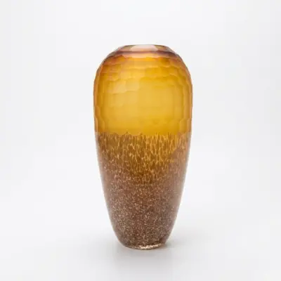 Handcrafted Amber and Blue Liuli Glass Vase