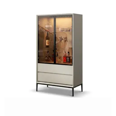 Customizable Luxury White Matte Buffet Sideboard & Wine Cabinet with LED Sensor Lighting for High-End Hospitality and Residential Interiors