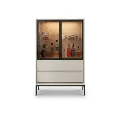 Customizable Luxury White Matte Buffet Sideboard & Wine Cabinet with LED Sensor Lighting for High-End Hospitality and Residential Interiors