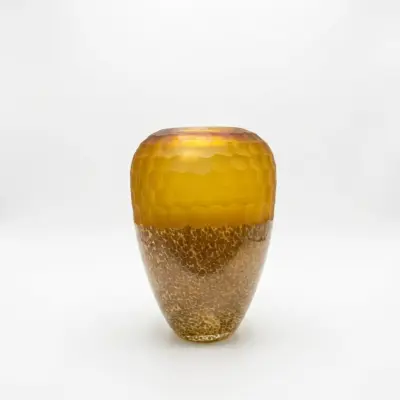 Handcrafted Amber and Blue Liuli Glass Vase