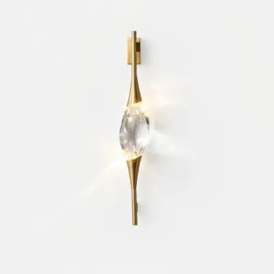 Luxury Brass and K9 Crystal LED Wall Sconce – Elegant Customizable Linear Torch Light for High-End Hotel Corridors and Modern Residential Interiors