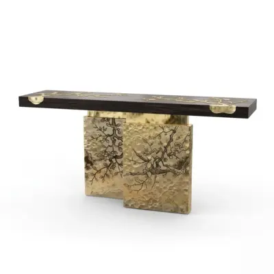 Luxury Modern Sculptural Metal Entryway Console Table with Customizable Finishes for High-End Hospitality, Boutique Hotel Lobbies, and Premium Commercial Interiors