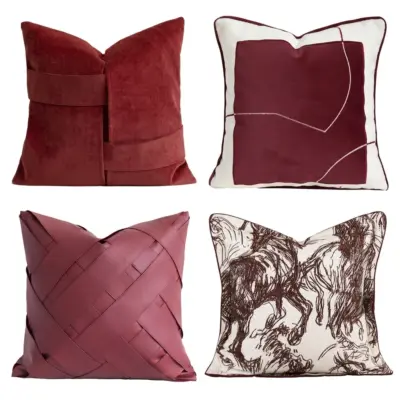 Artisan Crimson Textured Throw Pillow Collection for Luxury Hospitality and Premium Interior Decor