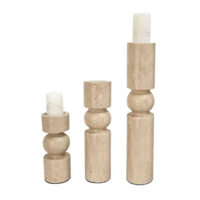 Luxury Custom Marble Candle Holder in Yellow Travertine for Upscale Hotels and Global Hospitality Decor