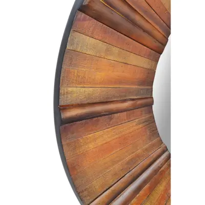 Luxurious Round Solid Wood Wall Mirror with Deep Brown Frame for High-End Hotels and Premium Hospitality