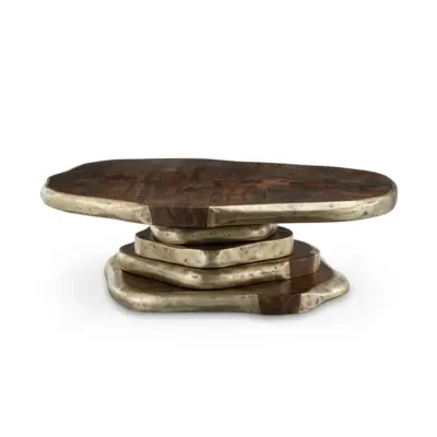 RST Luxury Artisanal Organic Wood & Metal Tiered Coffee Table
