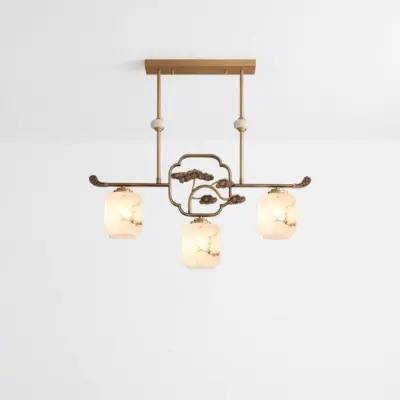 Luxury Brass Alabaster Chandelier – Custom 3-Light Zen Pendant for B2B Hotels