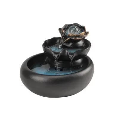 Artisanal Lotus Blossom Zen Ceramic Water Fountain – Customizable Luxury Tiered Waterfall Decor for High-End Hotels and Global Wellness Centers