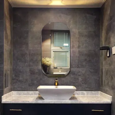 Luxurious Silver Stainless Steel Deep Frame Wall Mirror for High-End Hotels and Modern Hospitality
