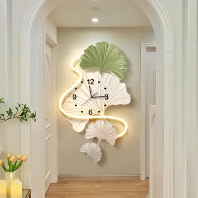 Luxury Ginkgo Leaf LED Wall Clock: Customizable Artistic Timepiece for 5-Star Hotel Lobbies
