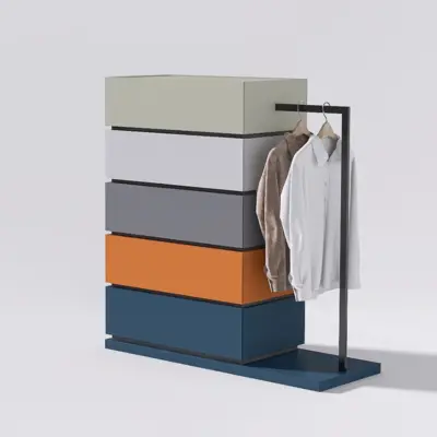 Customizable Luxury Modular Chest of Drawers with Integrated Hanging Rail for High-End Hotels and Boutique Retail Spaces