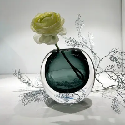 Handcrafted Smoke Grey Liuli Glass Vase