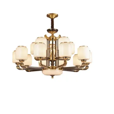 Brass and Jade Multi-light Chandelier – Oriental Luxury Lighting for B2B Hospitality Projects