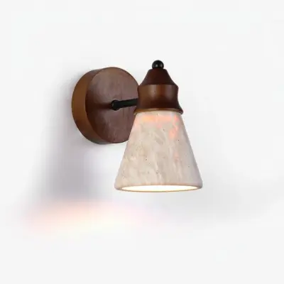Customizable Travertine and Wood LED Wall Sconce – Natural Stone Architectural Accent Light with 3-Color Adjustable Lighting for Luxury Hotels and High-End Hospitality Interiors