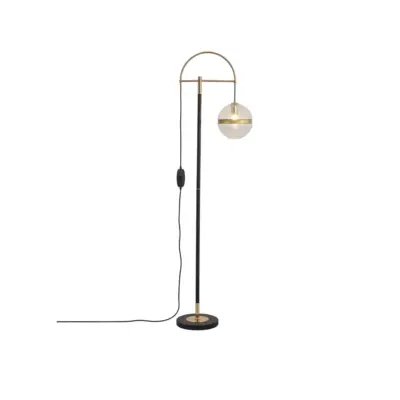 Luxury Arched Gold Marble Floor Lamp with Frosted Glass Globe for High-End Hospitality Suites