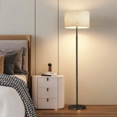Modern Minimalist Metal & Linen Fabric LED Floor Lamp – Customizable Luxury Hospitality Standing Light