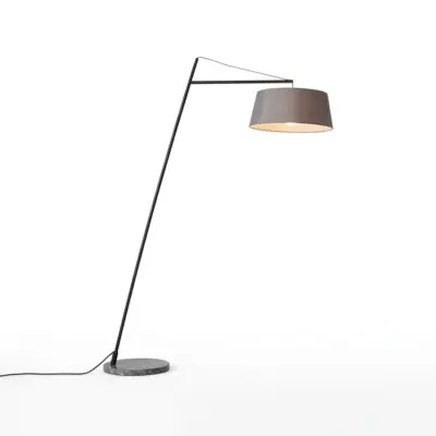 Luxury Cantilever Marble Floor Lamp with Premium Fabric Drum Shade for Upscale Hotel Lobbies and Executive Suites