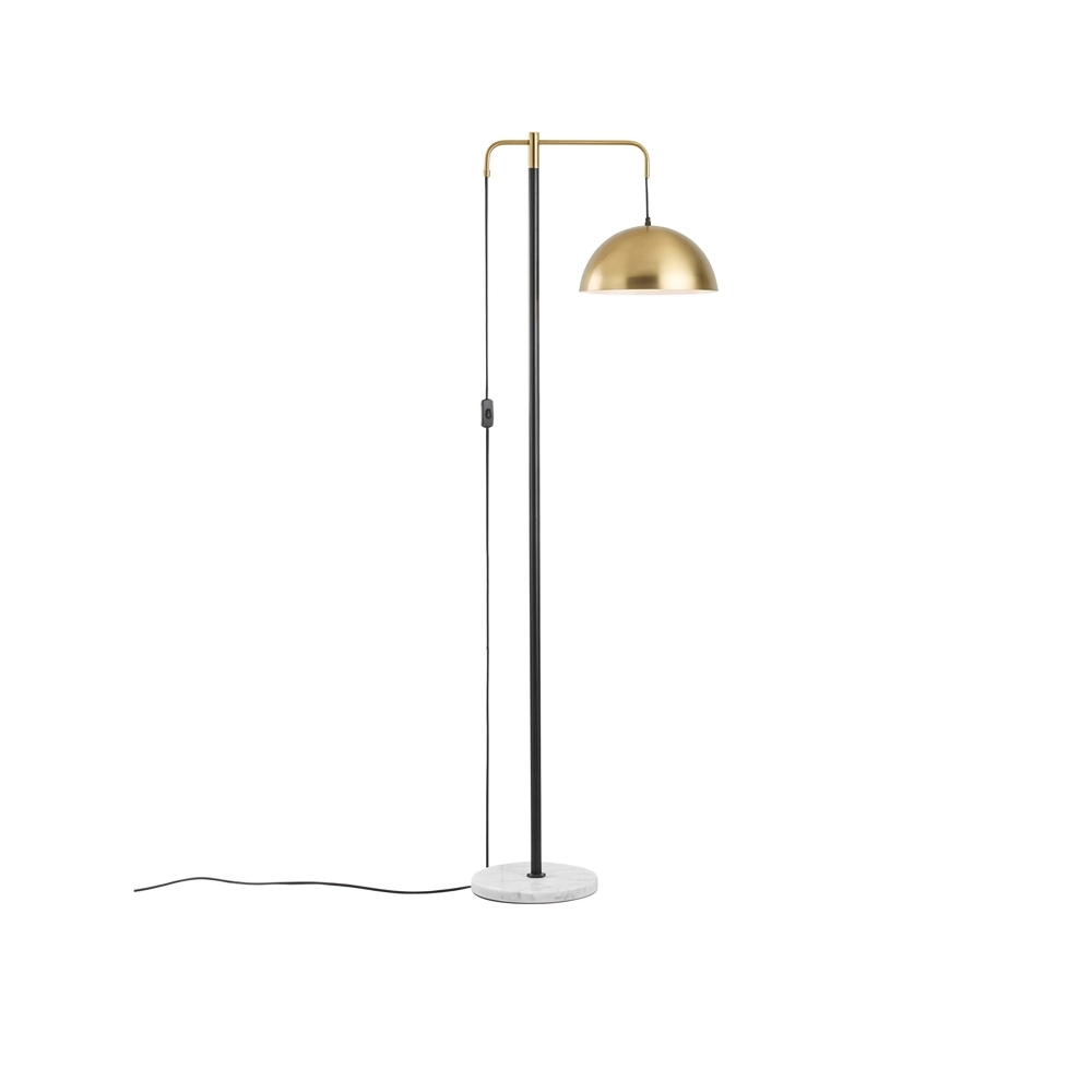 Nordic Luxury Modern Iron Floor Lamp with gold hardware metal body and solid marble base for hotel guestroom lighting.