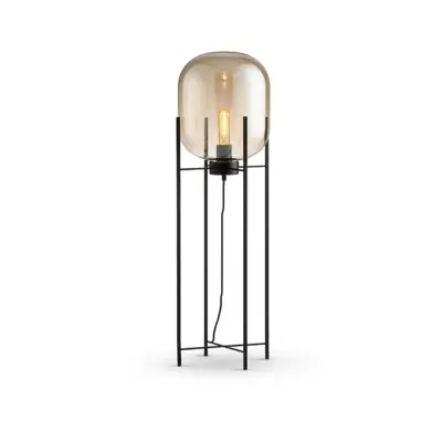 Luxury Capsule Glass Floor Lamp with Industrial Iron Frame for Hospitality Projects