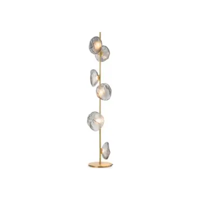 Luxury Modern Minimalist Glass and Iron LED Floor Lamp with Hand-Blown Smoke Grey Organic Diffusers for Upscale Hospitality and Boutique Hotel Interior Decor