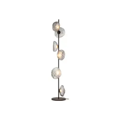 Luxury Modern Minimalist Glass and Iron LED Floor Lamp with Hand-Blown Smoke Grey Organic Diffusers for Upscale Hospitality and Boutique Hotel Interior Decor