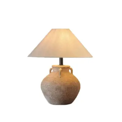 Rustic Sand-Textured Ceramic Amphora Table Lamp with Smart AI Voice Control
