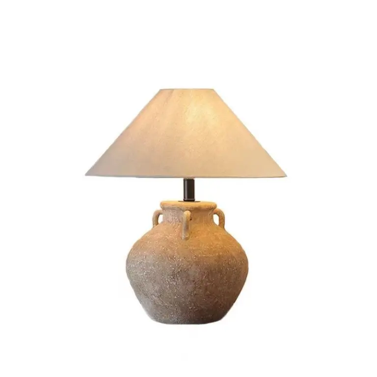 Rustic Sand-Textured Ceramic Amphora Table Lamp with Smart AI Voice Control