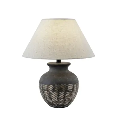 Antique Charcoal Textured Ceramic Table Lamp with AI Voice Control and Woven Pattern Detail
