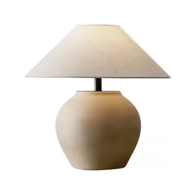 Large Minimalist Beige Matte Ceramic Table Lamp with AI Voice Control