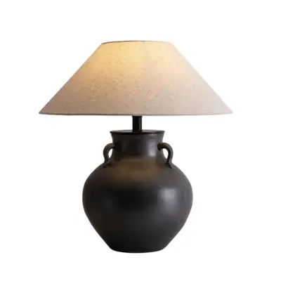 Matte Black Textured Ceramic Amphora Table Lamp with Smart AI Voice Control