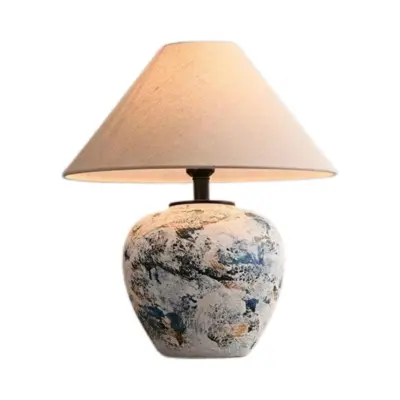 Artistic Abstract Blue and White Ink Splatter Ceramic Table Lamp with Smart AI Control