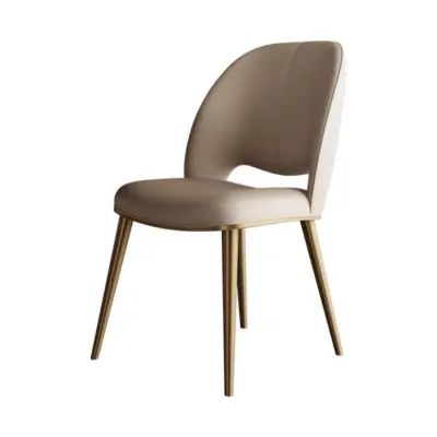 Ergonomic Champagne Leather Dining Chair with Hollow Curved Backrest