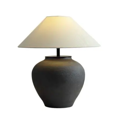Industrial Charcoal Matte Ceramic Table Lamp with Smart AI Voice Integration