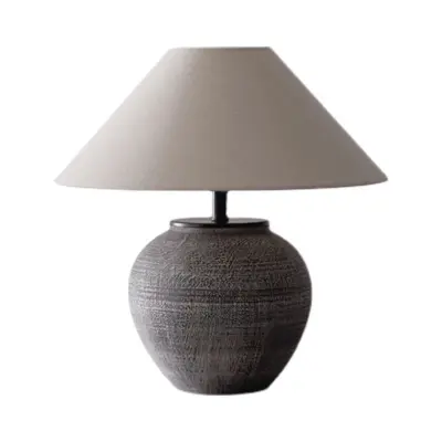 Industrial Charcoal Woven Texture Ceramic Table Lamp with AI Voice Control