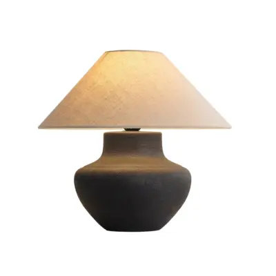 Dark Basalt Rock Texture Ceramic Table Lamp with Integrated AI Voice Control