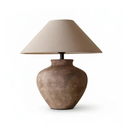 Earth-Toned Weathered Ceramic Jar Table Lamp with Smart AI Voice Control