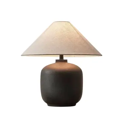 Modern Deep Espresso Matte Ceramic Table Lamp with Smart AI Voice Integration