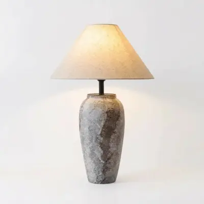 Modern Grey Textured Ceramic Table Lamp with Integrated Smart AI Voice Control