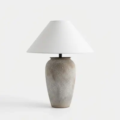 Modern Grey Textured Ceramic Table Lamp with Smart AI Voice Control