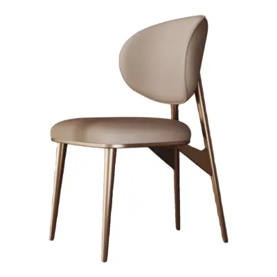 Customizable Modern Grey Leather Dining Chair with Sculptural Gold Stainless Steel Frame