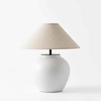 Minimalist Pure White Ginger Jar Ceramic Table Lamp with Smart AI Voice Control