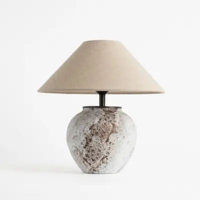 Artisanal Distressed White and Brown Speckled Ceramic Table Lamp with Smart Voice Control