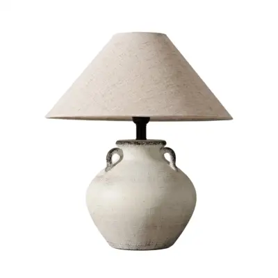 Distressed White Textured Ceramic Amphora Lamp with AI Voice Control