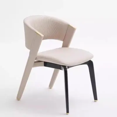 Customizable White Leather Dining Chair with Black and Gold Stainless Steel Frame