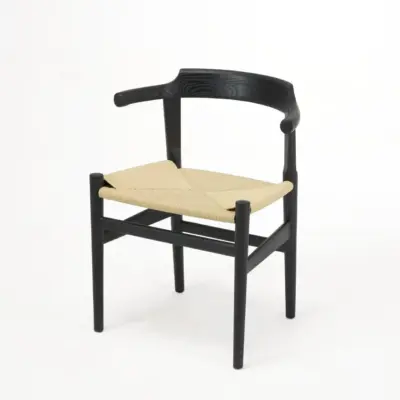 Solid Ash Wood Wishbone Chair | Woven Seat | Walnut & Black Oak