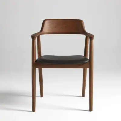 Solid Ash Wood Dining Chair with Curved Backrest | Walnut & Smoked Oak Finish
