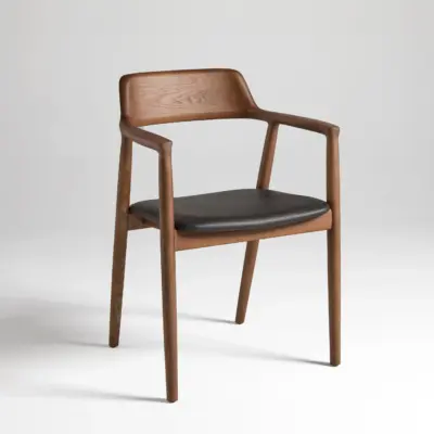 Solid Ash Wood Dining Chair with Curved Backrest | Walnut & Smoked Oak Finish