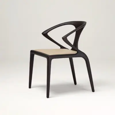 Solid Ash Wood Dining Chair with Ergonomic Curved Backrest | Walnut & Smoked Finish